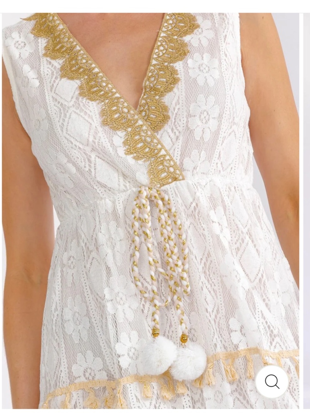 Boho womans White Lace Maxi Dress with Gold Trim size S - Picture 2 of 3